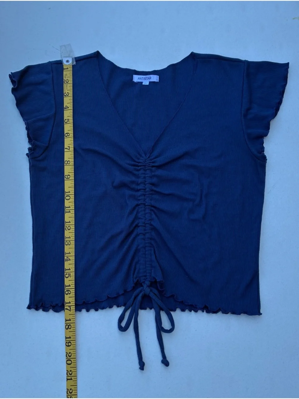 Antistar Blue Ruched V-Neck Crop Top - Picture 6 of 6